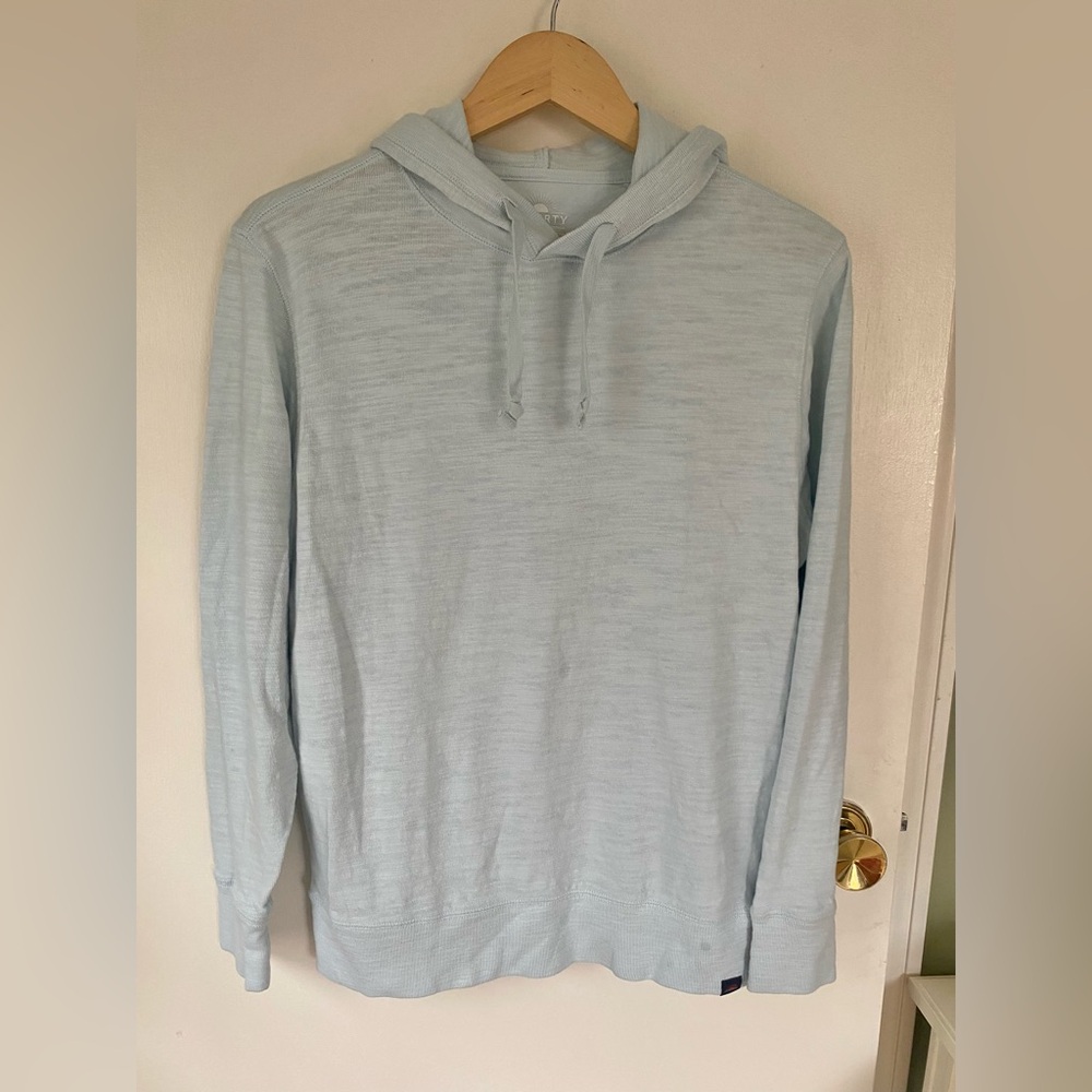 FAHERTY Men’s Slub 100% Organic Cotton Hoodie Sky Blue Size Medium Lightweight